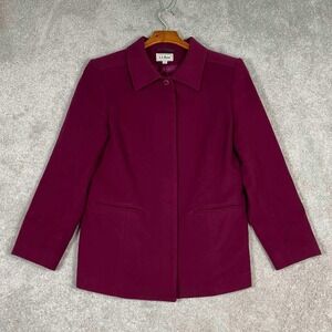 LL Bean Womens Magenta Wool Cashmere Blend Pea Coat Jacket Size 10 Made in USA